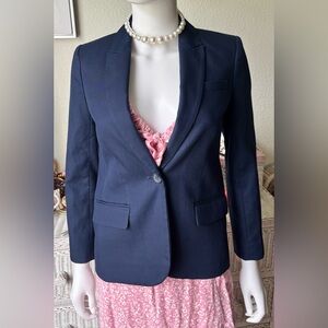 J.Crew Factory One Button Blazer Cotton Peak Lapel Vent in midnight blue Size 00